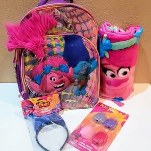 TROLLS BACKPACK, BLANKET, HEADBAND AND PENCIL TOPPER BUNDLE